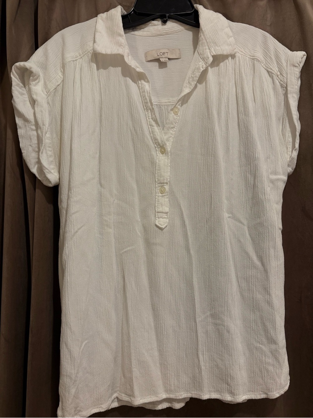 LOFT Textured Short Sleeve Shirt in White Size Medium